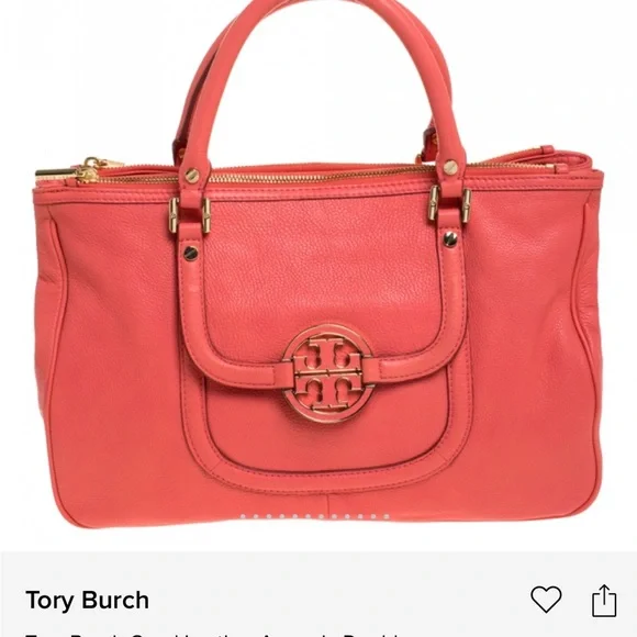 Tory Burch Amanda Double Zip Vibrant Coral ALL LEATHER Satchel - Picture 2 of 10